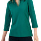 Polo Tommy Hilfiger feminino listrado com gola Johnny e manga 3/4, verde