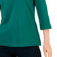 Polo Tommy Hilfiger feminino listrado com gola Johnny e manga 3/4, verde