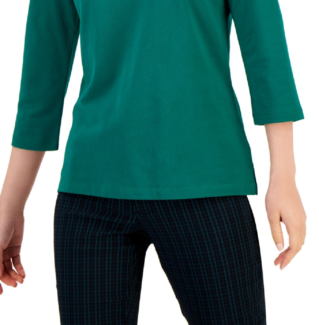 Polo Tommy Hilfiger feminino listrado com gola Johnny e manga 3/4, verde
