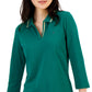 Polo Tommy Hilfiger feminino listrado com gola Johnny e manga 3/4, verde