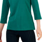 Polo Tommy Hilfiger feminino listrado com gola Johnny e manga 3/4, verde