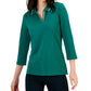 Polo Tommy Hilfiger feminino listrado com gola Johnny e manga 3/4, verde