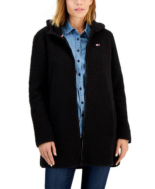 Jaqueta de lã com capuz feminina Tommy Hilfiger, preta, tamanho pequeno