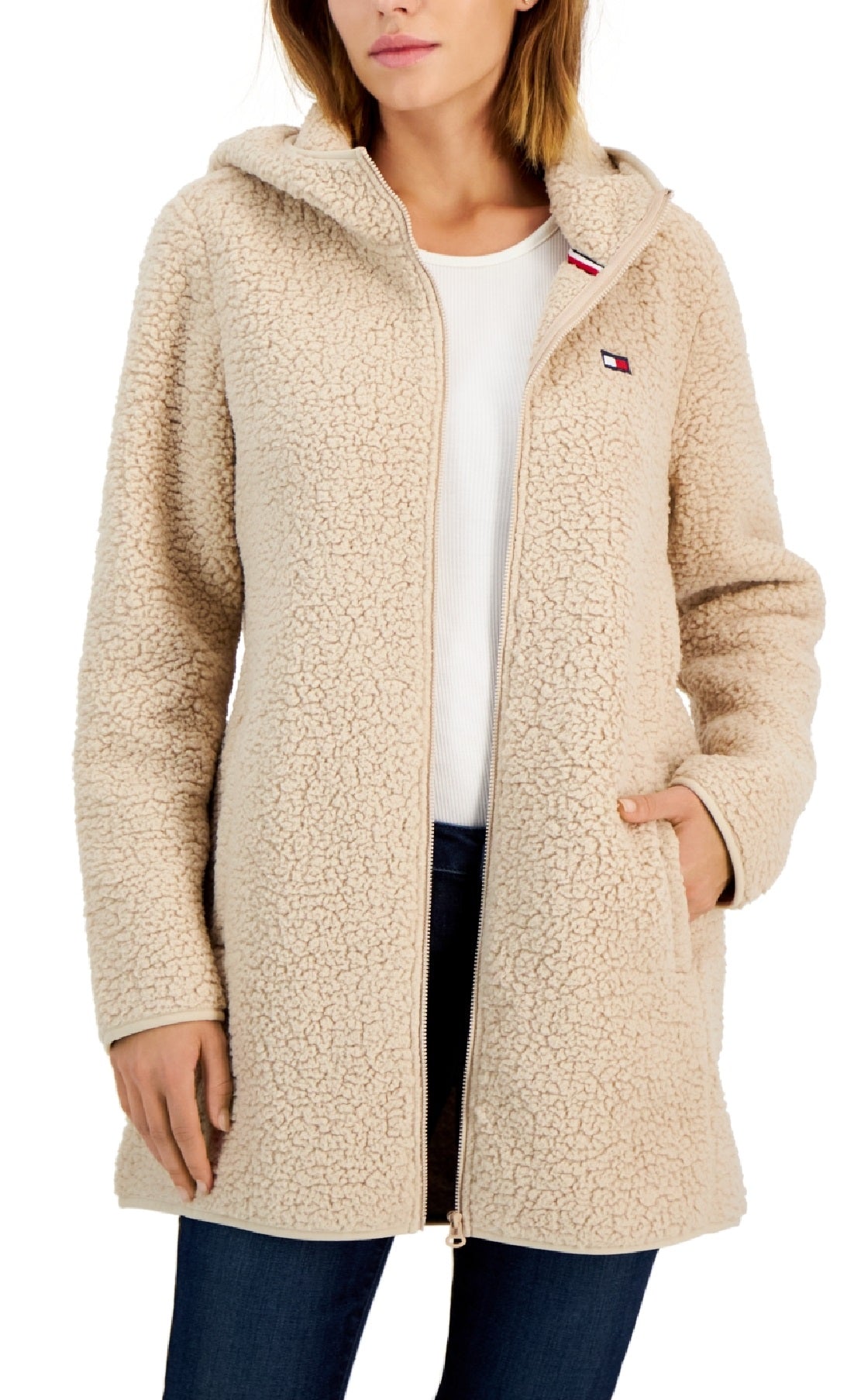 Jaqueta de lã com capuz feminina Tommy Hilfiger, marrom, tamanho XS