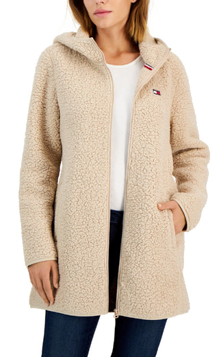 Jaqueta de lã com capuz feminina Tommy Hilfiger, marrom, tamanho XS