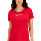 Camiseta feminina Tommy Hilfiger com gola redonda e strass, vermelha, tamanho XS