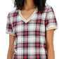 Vestido feminino Tommy Hilfiger xadrez com acabamento metálico e decote em V, branco