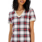 Vestido feminino Tommy Hilfiger xadrez com acabamento metálico e decote em V, branco