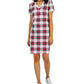 Vestido feminino Tommy Hilfiger xadrez com acabamento metálico e decote em V, branco