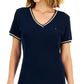 Vestido Tommy Hilfiger Feminino de Algodão com Decote em V e Manga Curta Azul Tamanho XX-G