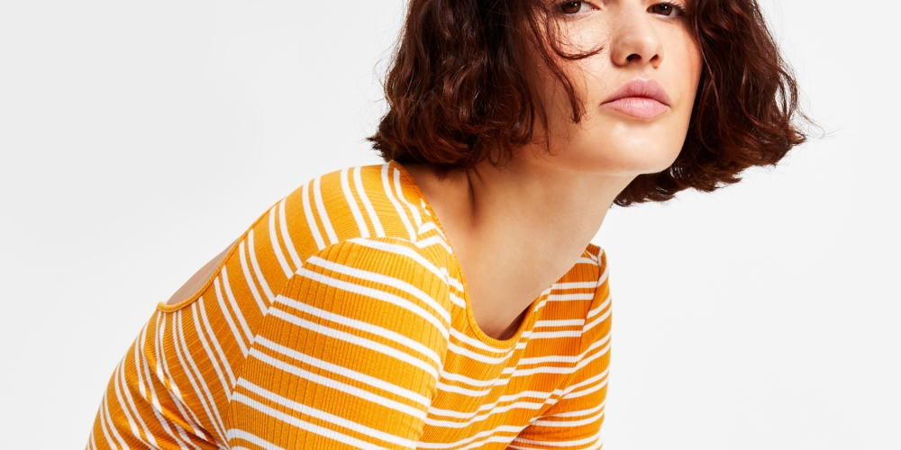 Tommy Jeans Feminino Recorte Costas Listrado Canelado Top Amarelo Tamanho Grande