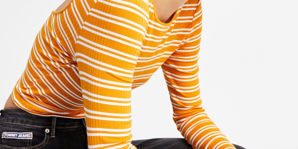 Tommy Jeans Feminino Recorte Costas Listrado Canelado Top Amarelo Tamanho Grande