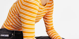 Tommy Jeans Feminino Recorte Costas Listrado Canelado Top Amarelo Tamanho Grande