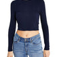 Tommy Jeans Feminino Recorte Costas Canelado Manga Longa Azul Tamanho Médio