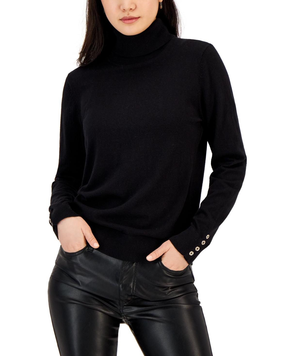 Tommy Hilfiger Suéter Stella Feminino com Punhos e Botões, Preto