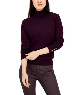 Tommy Hilfiger Suéter Stella Feminino com Botões e Punhos Lisos Roxo Tamanho Grande