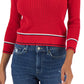 Tommy Hilfiger Suéter Feminino de Algodão Johnny Collar em Tricô com Cordão Vermelho Tamanho X-G