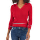 Tommy Hilfiger Suéter Feminino de Algodão Johnny Collar em Tricô com Cordão Vermelho Tamanho X-G