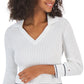 Tommy Hilfiger Suéter Feminino de Algodão com Gola Johnny em Tricô com Cabo, Branco, Tamanho X-G