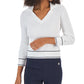 Tommy Hilfiger Suéter Feminino de Algodão com Gola Johnny em Tricô com Cabo, Branco, Tamanho X-G
