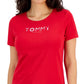 Camiseta feminina Tommy Hilfiger com gola redonda e strass, vermelha, tamanho extragrande
