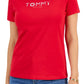Camiseta feminina Tommy Hilfiger com gola redonda e strass, vermelha, tamanho extragrande
