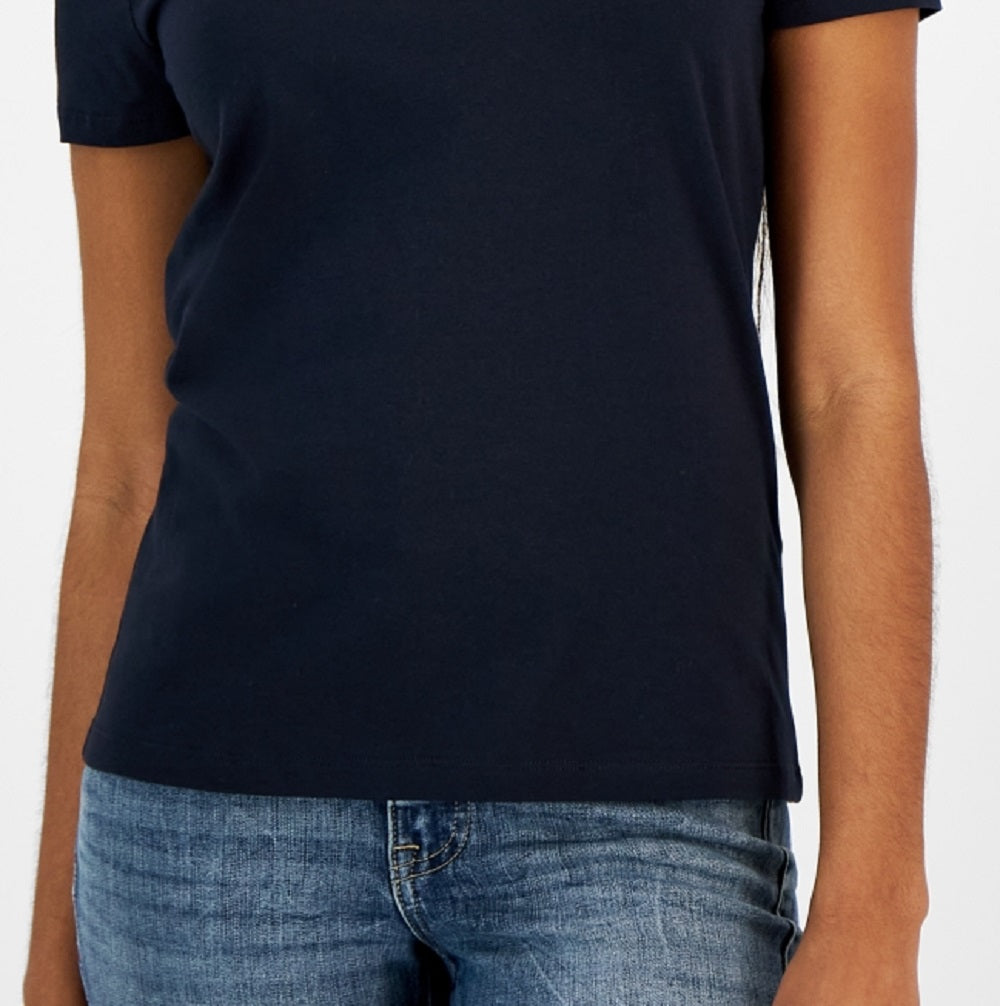 Camiseta Tommy Hilfiger Feminina Gola Redonda com Strass Azul Marinho