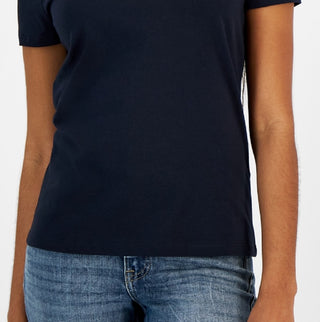 Camiseta Tommy Hilfiger Feminina Gola Redonda com Strass Azul Marinho