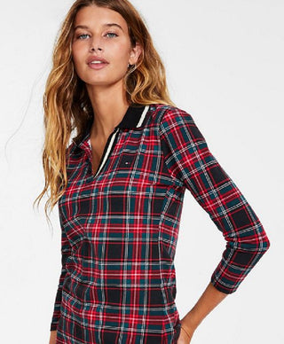 Tommy Hilfiger Blusa Feminina Johnny Collar Manga 3/4 Preta Tamanho Grande