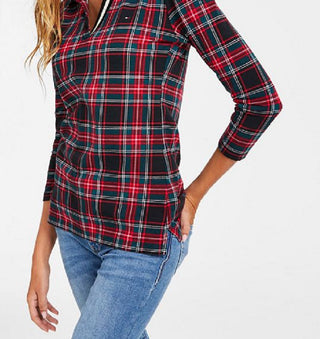 Tommy Hilfiger Blusa Feminina Johnny Collar Manga 3/4 Preta Tamanho Grande