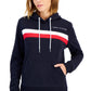 Tommy Hilfiger Moletom com capuz feminino com bolso frontal e logotipo, azul, tamanho extragrande