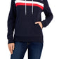 Tommy Hilfiger Moletom com capuz feminino com bolso frontal e logotipo, azul, tamanho extragrande