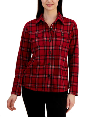 Tommy Hilfiger Camisa Xadrez Feminina com Gola Vermelha Tamanho Médio