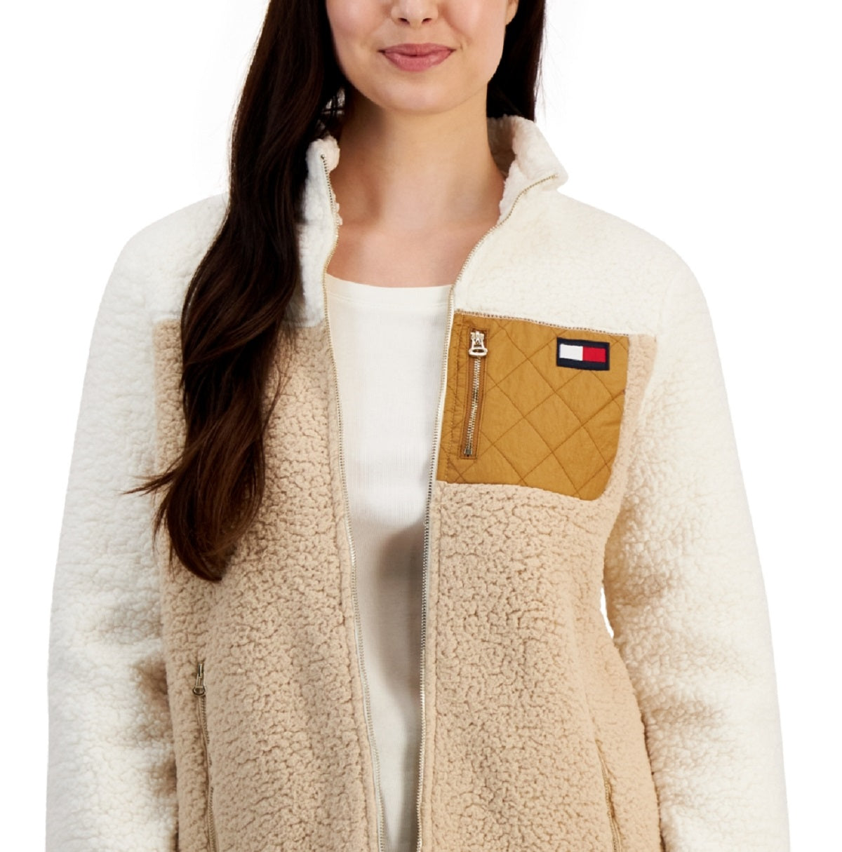 Jaqueta Tommy Hilfiger Feminina Colorblocked com Zíper Marrom Tamanho X-G