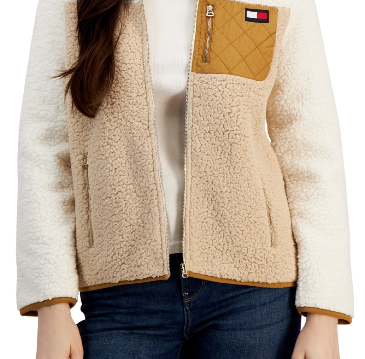 Jaqueta Tommy Hilfiger Feminina Colorblocked com Zíper Marrom Tamanho X-G