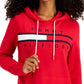 Tommy Hilfiger Moletom Feminino Manga Longa Bolso Frontal Logo Vermelho Tamanho Grande