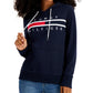 Tommy Hilfiger Moletom Feminino Manga Longa Bolso Frontal Logo Azul Tamanho P