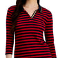 Tommy Hilfiger Polo Feminina Listrada de Algodão com Gola Johnny Vermelha Tamanho Grande