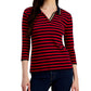 Tommy Hilfiger Polo Feminina Listrada de Algodão com Gola Johnny Vermelha Tamanho Grande