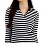 Tommy Hilfiger Polo Feminina Listrada de Algodão com Gola Johnny, Branca