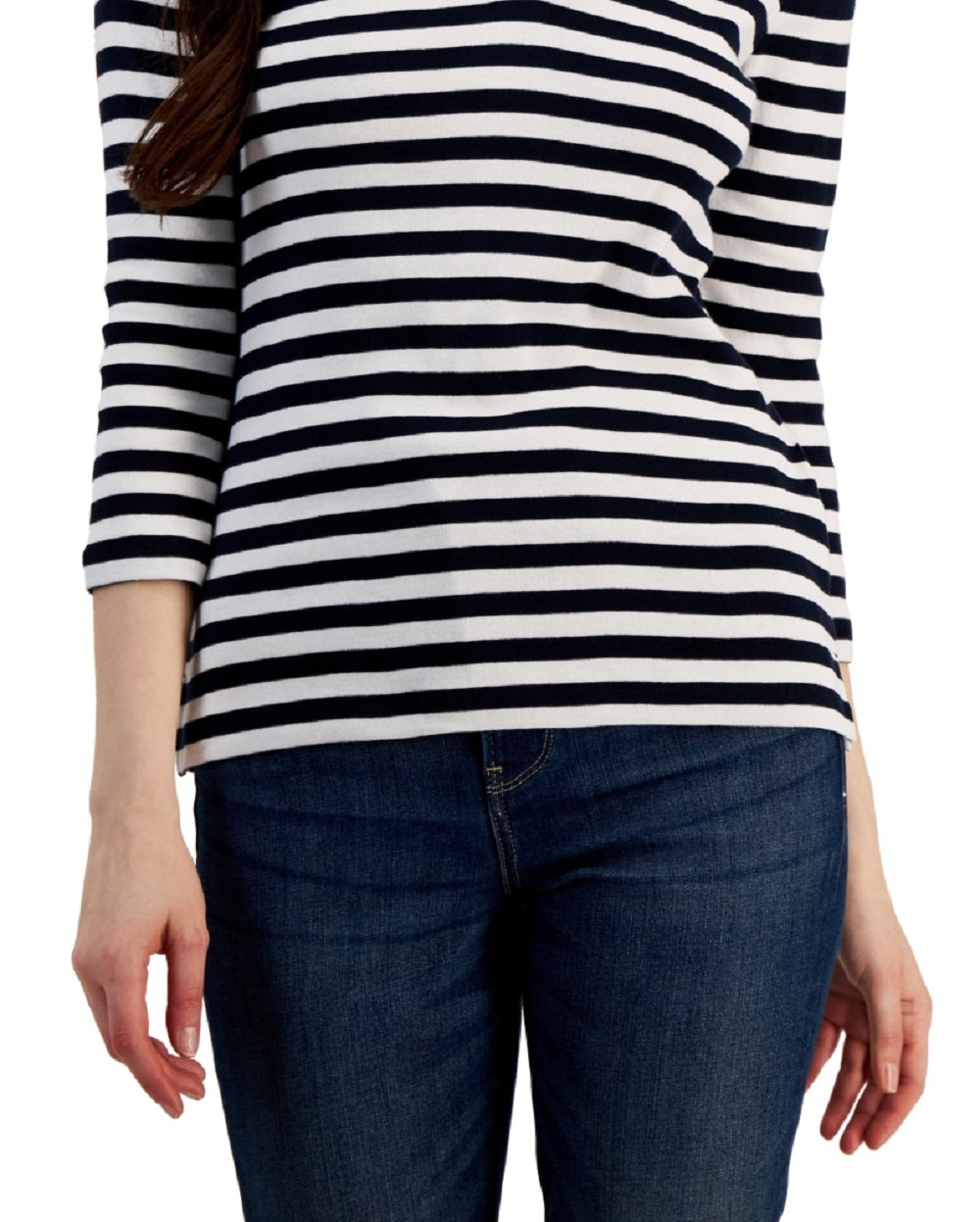 Tommy Hilfiger Polo Feminina Listrada de Algodão com Gola Johnny, Branca