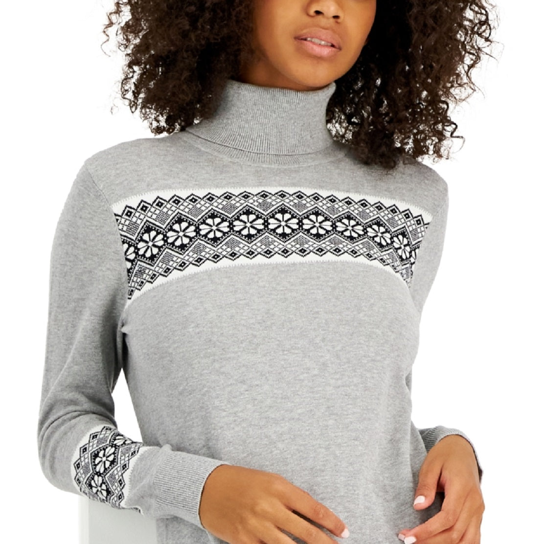 Suéter feminino Tommy Hilfiger Blocked Fair Isle Stella Cotton Cinza Tamanho Médio