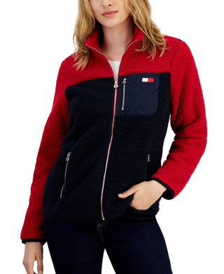 Jaqueta Tommy Hilfiger Feminina Colorblocked com Zíper, Vermelha, Tamanho X-G