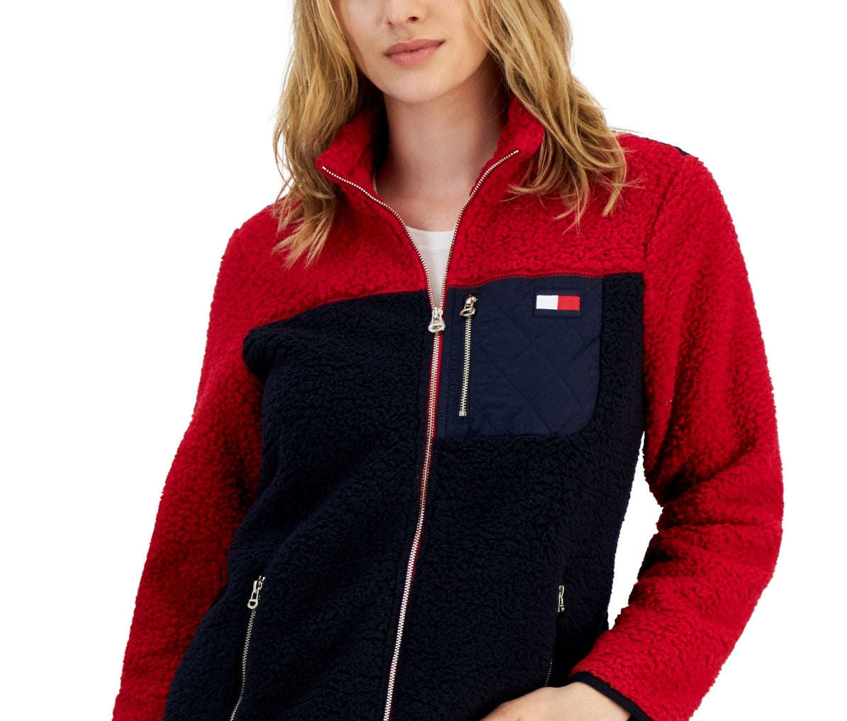 Jaqueta Tommy Hilfiger Feminina Colorblocked com Zíper, Vermelha, Tamanho X-G