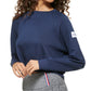 Tommy Hilfiger Top curto feminino com manga raglan, azul, tamanho grande