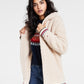 Jaqueta de lã com capuz e frente aberta feminina Tommy Hilfiger marrom tamanho grande