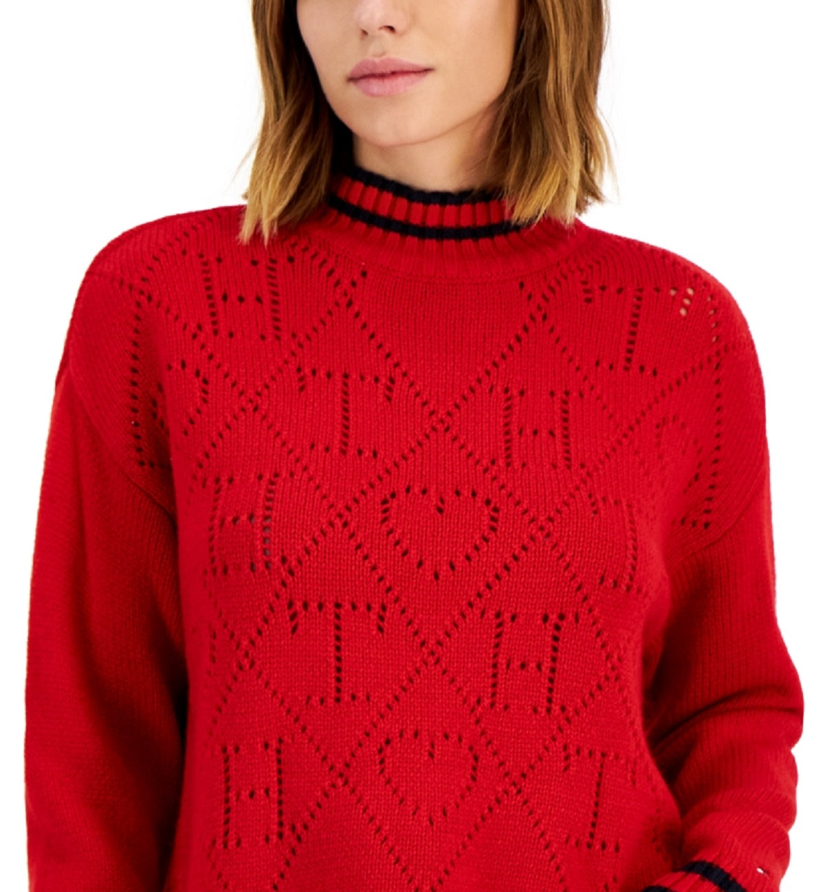 Tommy Hilfiger Suéter Feminino com Logo Argyle e Gola Redonda, Tamanho XG
