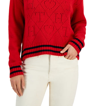 Tommy Hilfiger Suéter Feminino com Logo Argyle e Gola Redonda, Tamanho XG