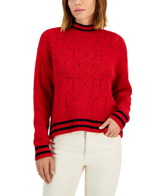 Tommy Hilfiger Suéter Feminino com Logo Argyle e Gola Redonda, Tamanho XG