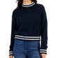 Tommy Hilfiger Suéter Feminino com Logo Argyle e Gola Redonda Azul Tamanho P
